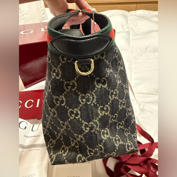 GUCCI SMALL GIGLIO DARK DENIM TOTE BAG - Picture 9 of 16